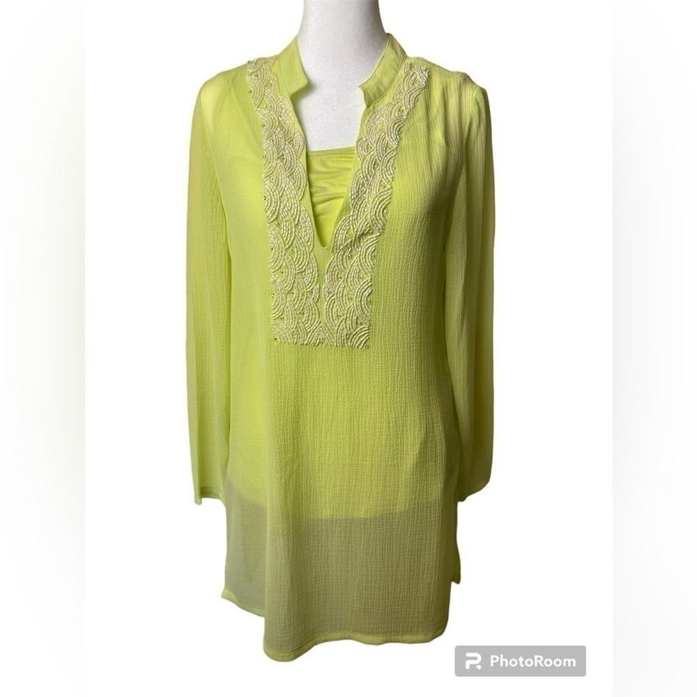 Chico’s Drama Embellished Tunic Green Size 0 = Small